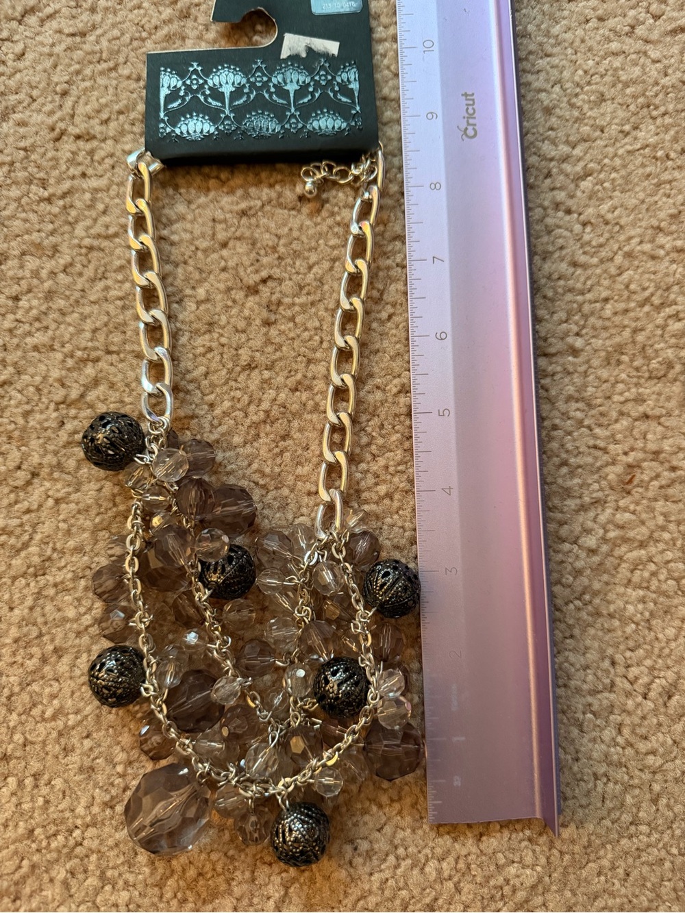 Target 2012 Statement Necklace Smoky Faceted Beads Silver Tone Chain NWT